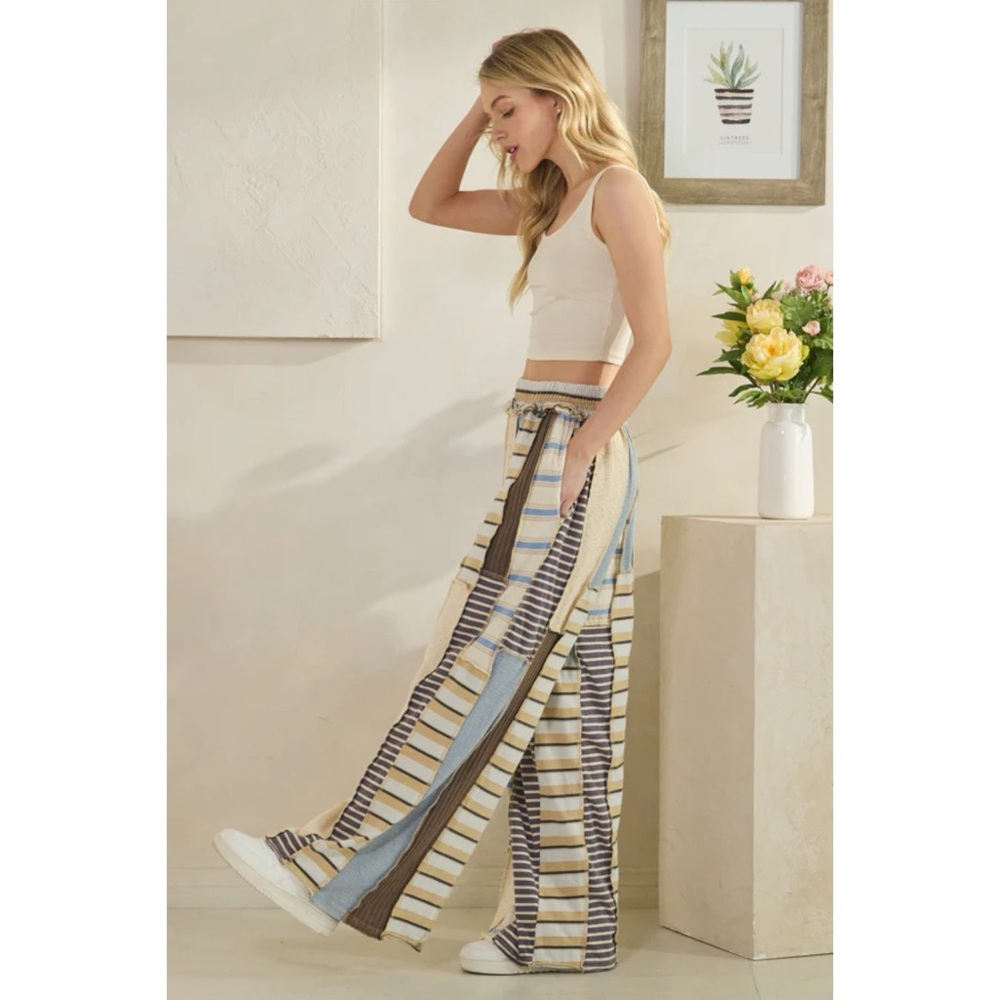 Oli & Hali Cream Blue Multicolor Striped Pants - Picture 9 of 10